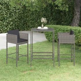 Garden bar furniture set 3 pieces with gray synthetic rattan cushions by vidaXL, Garden sets - Ref: Foro24-3094788, Price: 24...