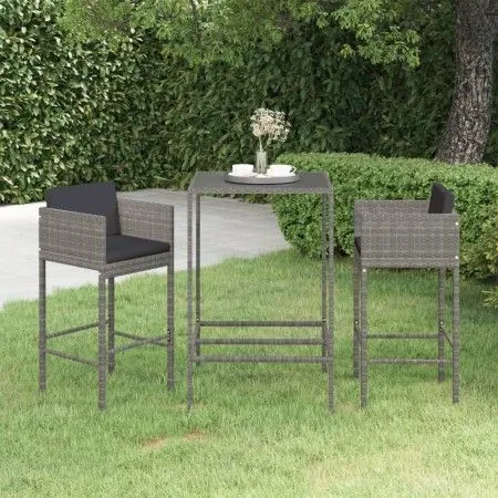 3-teiliges Gartenbar-Möbelset und Kissen aus grauem synthetischem Rattan von vidaXL, Gartensets - Ref: Foro24-3094788, Preis:...