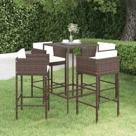 5-teiliges Garten-Bar-Set mit braunen synthetischen Rattankissen von vidaXL, Gartensets - Ref: Foro24-3094789, Preis: 387,91 ...
