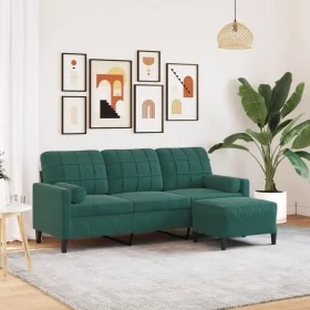 Sofá de 3 plazas con taburete de terciopelo verde oscuro 180 cm by , Sofas - Ref: Foro24-3278269, Price: 362,99 €, Discount: %