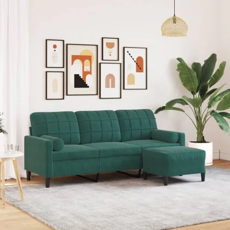 Sofá de 3 plazas con taburete de terciopelo verde oscuro 180 cm by , Sofas - Ref: Foro24-3278269, Price: 351,75 €, Discount: %