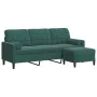 Sofá de 3 plazas con taburete de terciopelo verde oscuro 180 cm by , Sofas - Ref: Foro24-3278269, Price: 351,75 €, Discount: %
