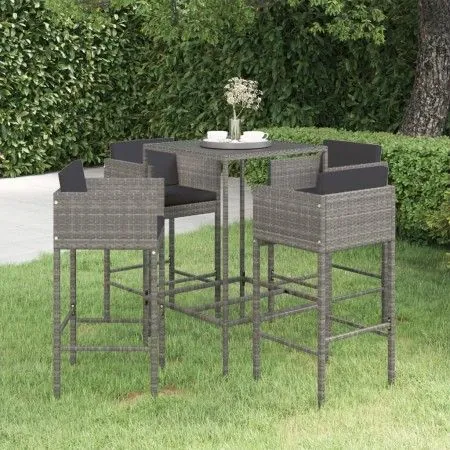 5-teiliges Garten-Barmöbel-Set und graue synthetische Rattankissen von vidaXL, Gartensets - Ref: Foro24-3094791, Preis: 386,2...