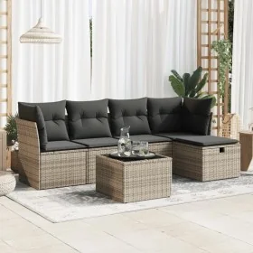 6-piece garden furniture set with gray synthetic rattan cushions by , Garden sets - Ref: Foro24-3325276, Price: 341,86 €, Dis...