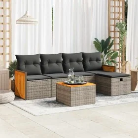 6-piece garden furniture set with gray synthetic rattan cushions by , Garden sets - Ref: Foro24-3326022, Price: 365,38 €, Dis...