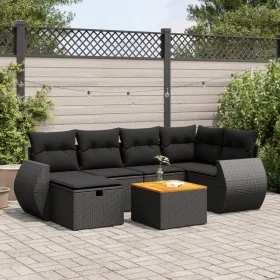 Set de sofás de jardín 7 pzas con cojines ratán sintético negro by , Garden sets - Ref: Foro24-3325842, Price: 442,86 €, Disc...