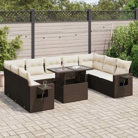 Set of 10 garden sofas and cushions synthetic rattan brown by , Garden sets - Ref: Foro24-3326544, Price: 715,22 €, Discount: %