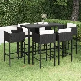 Set de bar de jardín 7 pzas y cojines ratán sintético negro de vidaXL, Conjuntos de jardín - Ref: Foro24-3094796, Precio: 593...