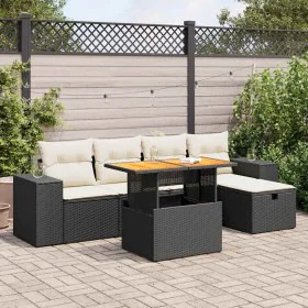 Set sofás jardín y cojines 6 pzas ratán sintético acacia negro by , Garden sets - Ref: Foro24-3328078, Price: 402,39 €, Disco...