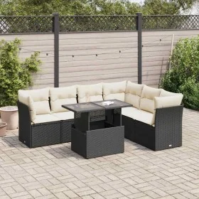 Set of 7 garden sofas with cushions synthetic rattan black by , Garden sets - Ref: Foro24-3326167, Price: 460,95 €, Discount: %