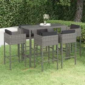 7-teiliges Gartenbar-Möbelset und Kissen aus synthetischem Rattan in Grau von vidaXL, Gartensets - Ref: Foro24-3094797, Preis...
