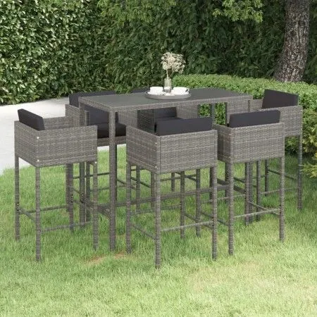 Garden bar furniture set 7 pieces and gray synthetic rattan cushions by vidaXL, Garden sets - Ref: Foro24-3094797, Price: 575...