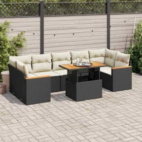 Set sofás jardín y cojines 7 pzas ratán sintético acacia negro by , Garden sets - Ref: Foro24-3327458, Price: 515,92 €, Disco...