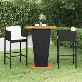 3-teiliges Garten-Barmöbel-Set und schwarze synthetische Rattankissen von vidaXL, Gartensets - Ref: Foro24-3094802, Preis: 35...
