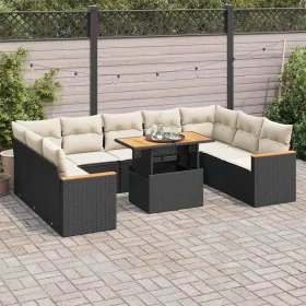 Set sofás jardín y cojines 10 pzas ratán sintético acacia negro by , Garden sets - Ref: Foro24-3327528, Price: 628,63 €, Disc...