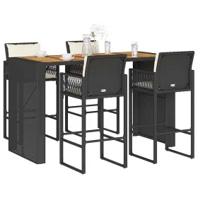Set bar jardín con cojines 5 pzas ratán sintético acacia negro von , Gartensets - Ref: Foro24-3328901, Preis: 627,66 €, Rabat...