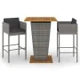 3-teiliges Garten-Barmöbel-Set und graue synthetische Rattankissen von vidaXL, Gartensets - Ref: Foro24-3094803, Preis: 364,1...