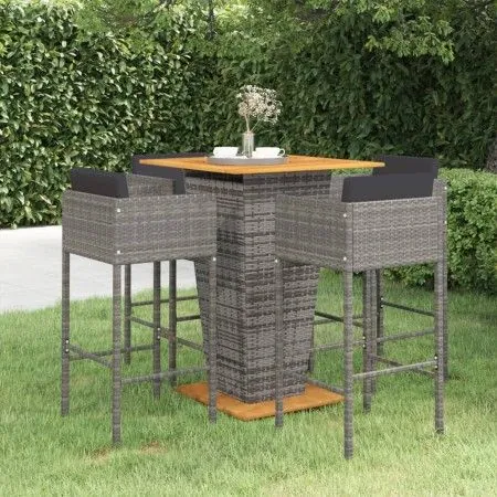 Garden bar furniture set 5 pieces and gray synthetic rattan cushions by vidaXL, Garden sets - Ref: Foro24-3094805, Price: 505...