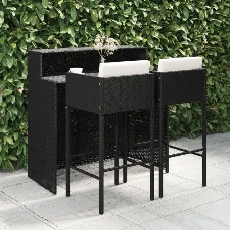 Garden bar furniture set, 3 pieces, with black synthetic rattan cushions. by vidaXL, Garden sets - Ref: Foro24-3094807, Price...