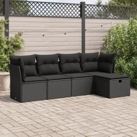 Set de muebles de jardín 5 pzas y cojines ratán sintético negro by , Garden sets - Ref: Foro24-3325261, Price: 317,31 €, Disc...