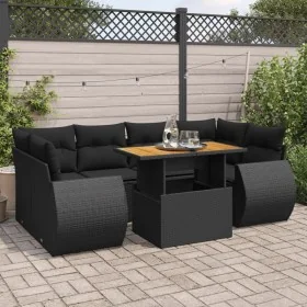 Set de sofás de jardín 7 pzas con cojines ratán sintético negro by , Garden sets - Ref: Foro24-3327226, Price: 518,78 €, Disc...