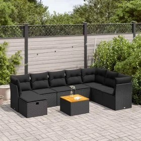 Set de sofás de jardín con cojines 9 pzas ratán sintético negro by , Garden sets - Ref: Foro24-3325772, Price: 528,64 €, Disc...
