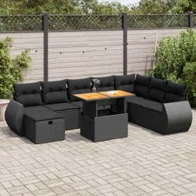 Set sofás jardín y cojines 9 pzas ratán sintético acacia negro by , Garden sets - Ref: Foro24-3328070, Price: 603,32 €, Disco...