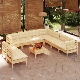 Garden furniture 10 pieces and cushions solid cream pine wood by vidaXL, Garden sets - Ref: Foro24-3096833, Price: 783,43 €, ...