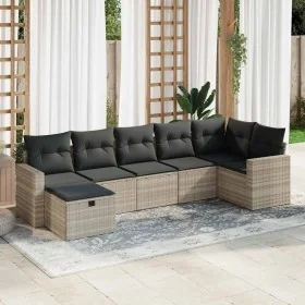 Set de sofás de jardín 7 pzas con cojines ratán PE gris claro by , Garden sets - Ref: Foro24-3325408, Price: 500,53 €, Discou...
