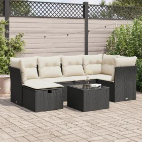 Set de sofás de jardín 7 pzas con cojines ratán sintético negro by , Garden sets - Ref: Foro24-3325292, Price: 421,31 €, Disc...