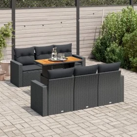 Set de sofás de jardín 7 pzas con cojines ratán sintético negro by , Garden sets - Ref: Foro24-3326995, Price: 552,00 €, Disc...