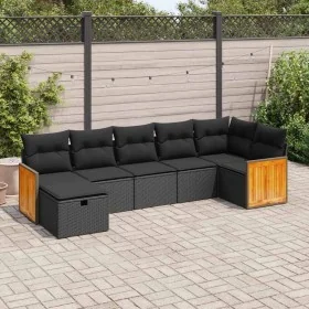 Set de sofás de jardín 7 pzas con cojines ratán sintético negro by , Garden sets - Ref: Foro24-3326038, Price: 432,90 €, Disc...