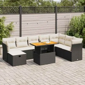 Set sofás jardín y cojines 9 pzas ratán sintético acacia negro von , Gartensets - Ref: Foro24-3327987, Preis: 554,19 €, Rabat...