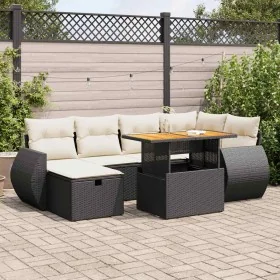Set sofás jardín y cojines 8 pzas ratán sintético acacia negro by , Garden sets - Ref: Foro24-3328057, Price: 479,40 €, Disco...