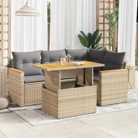 Set sofás jardín y cojines 5 pzas ratán sintético acacia beige by , Garden sets - Ref: Foro24-3327482, Price: 381,57 €, Disco...