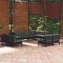 Muebles de jardín 11 pzas y cojines negro madera maciza de pino de vidaXL, Conjuntos de jardín - Ref: Foro24-3096867, Precio:...