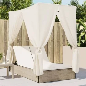 Tumbona doble con techo y cortinas ratán sintético beige by , Loungers - Ref: Foro24-368076, Price: 324,76 €, Discount: %
