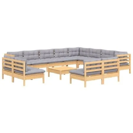 Garden furniture set 13 pieces with gray cushions solid pine wood by vidaXL, Garden sets - Ref: Foro24-3096880, Price: 969,52...