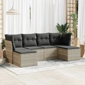 Set de sofás de jardín 6 pzas y cojines ratán sintético gris de , Conjuntos de jardín - Ref: Foro24-3325328, Precio: 396,30 €...