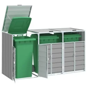 Cobertizo de 3 contenedores basura acero gris 216x81x115 cm by , Waste container supports - Ref: Foro24-4006180, Price: 205,6...