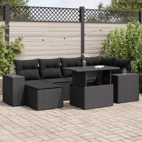Set de sofás de jardín 7 pzas con cojines ratán sintético negro von , Gartensets - Ref: Foro24-3326826, Preis: 521,51 €, Raba...