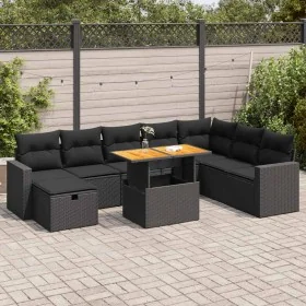 Set sofás jardín y cojines 9 pzas ratán sintético acacia negro by , Garden sets - Ref: Foro24-3328014, Price: 617,28 €, Disco...