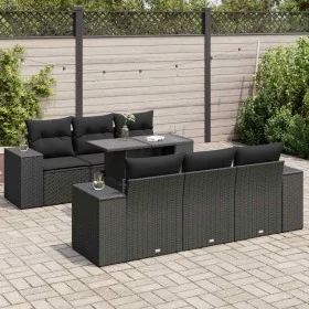Set de sofás de jardín 7 pzas con cojines ratán sintético negro by , Garden sets - Ref: Foro24-3326736, Price: 578,94 €, Disc...