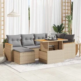 Set sofás jardín y cojines 7 pzas ratán sintético acacia beige de , Conjuntos de jardín - Ref: Foro24-3327510, Precio: 497,09...