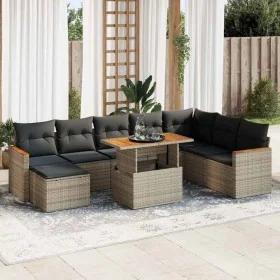 Set sofás jardín y cojines 9 pzas ratán sintético acacia gris by , Garden sets - Ref: Foro24-3327525, Price: 564,97 €, Discou...