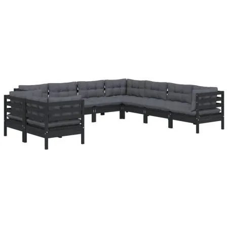Gartenmöbel 9-teilig und Kissen aus schwarzem massivem Kiefernholz von vidaXL, Gartensets - Ref: Foro24-3096903, Preis: 881,1...