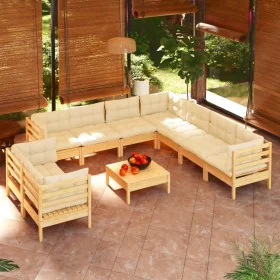 Gartenmöbel 10 Stück und Kissen aus massivem Kiefernholz in Creme von vidaXL, Gartensets - Ref: Foro24-3096905, Preis: 802,54...