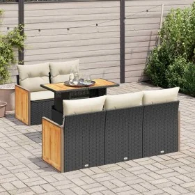 Set sofás jardín y cojines 6 pzas ratán sintético acacia negro by , Garden sets - Ref: Foro24-3327661, Price: 462,11 €, Disco...