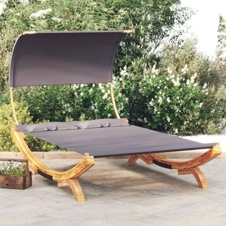 Liegestuhl mit Baldachin aus gebogenem anthrazitgrauem Holz, 165x203x126 cm. von vidaXL, Betten im Freien - Ref: Foro24-31395...