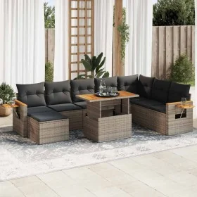 Set sofás jardín y cojines 9 pzas ratán sintético acacia gris by , Garden sets - Ref: Foro24-3327637, Price: 590,50 €, Discou...